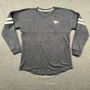 Victoria’s Secret PINK Spirit Jersey Gray/White Long Sleeve Sweatshirt Size Med